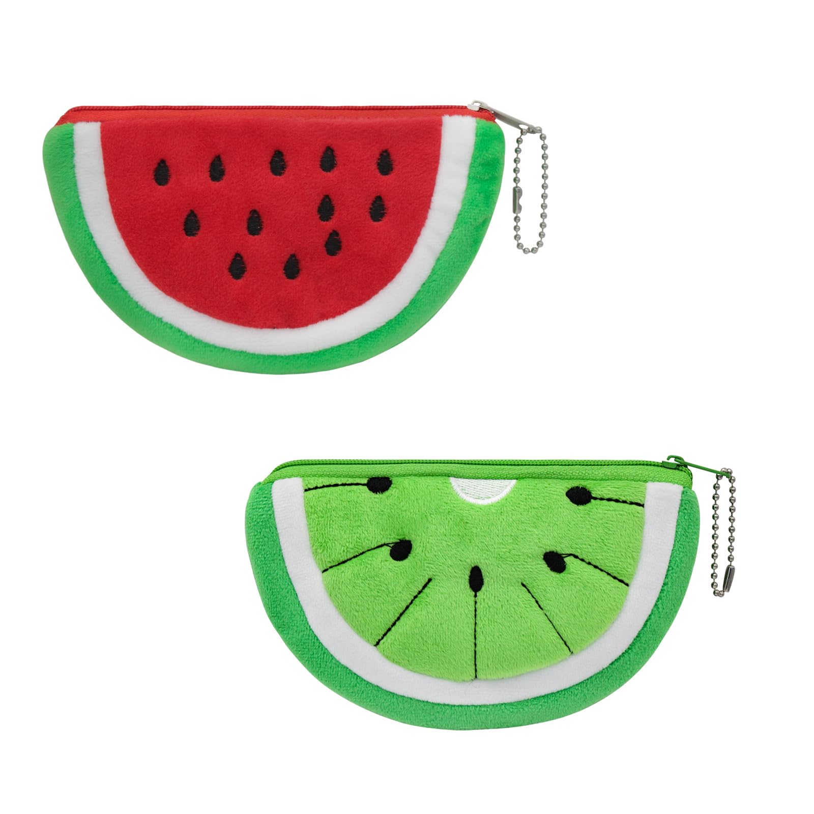 AfitLulu 2pcs Change Purse, Cute Plush Cartoon Watermelon Shape Coin Purse with Keychain for Women and Girls (Green+Red)