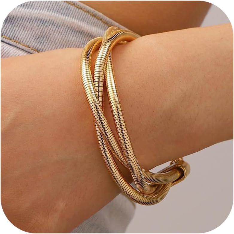 Long tiantian Gold Cuff Bracelet Chunky Filled Bangle Bracelet Adjustable Twist Cuff Bangles Non Tarnish Jewelry for Women Trendy Gifts