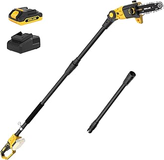 Pole Saw, 8-Inch Pole Saw for Tree Trimming Cordless 15-FT Max Reach, Auto Oiling, Tool-Less Electric Pole Saw, Tree Trimmer with Battery & Fast Charger