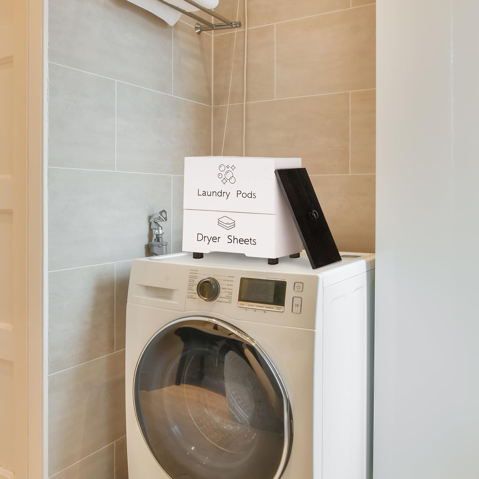 NiHome Organizzatore per lavanderia a due strati per cialde, fogli e saponette – ampio spazio per un'organizzazione efficiente della casa e spazi senza ingombri, nuovi proprietari di casa e famiglie