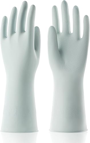 Miniatura 7 de COOLJOB 3 pares de guantes de goma reutilizables para lavar platos, blanquear, guantes de látex para lavar platos con forro de algodón flocado,