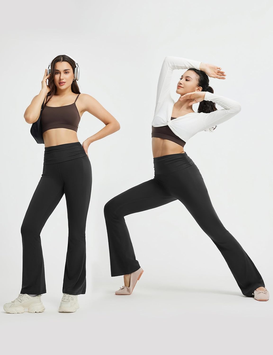 baleaf Womens Flare Yoga Pants Fold Over Flared Leggings with Pockets Tummy Control Bootcut Pants - Image 3