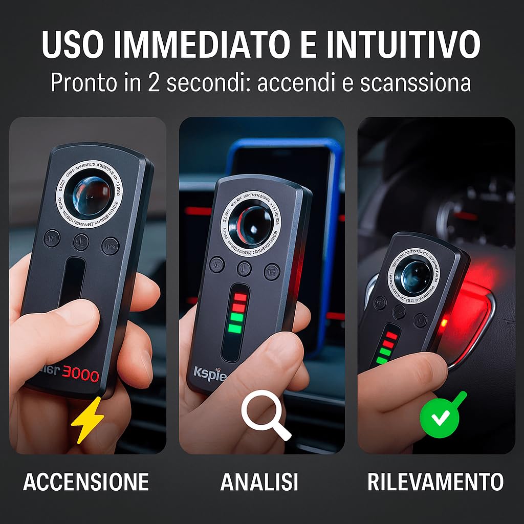 Rilevatore Microspie, Telecamere GPS - compatto ottimo per bonifica in auto, comodo da taschimo - Proteggi la Privacy con Tecnologia Avanzata (KAPLER 3000)