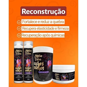 Kit Completo Cachos Dos Sonhos 3x300ml + 1kg Mestre Dos Cachos/Linha Cachos Dos Sonhos