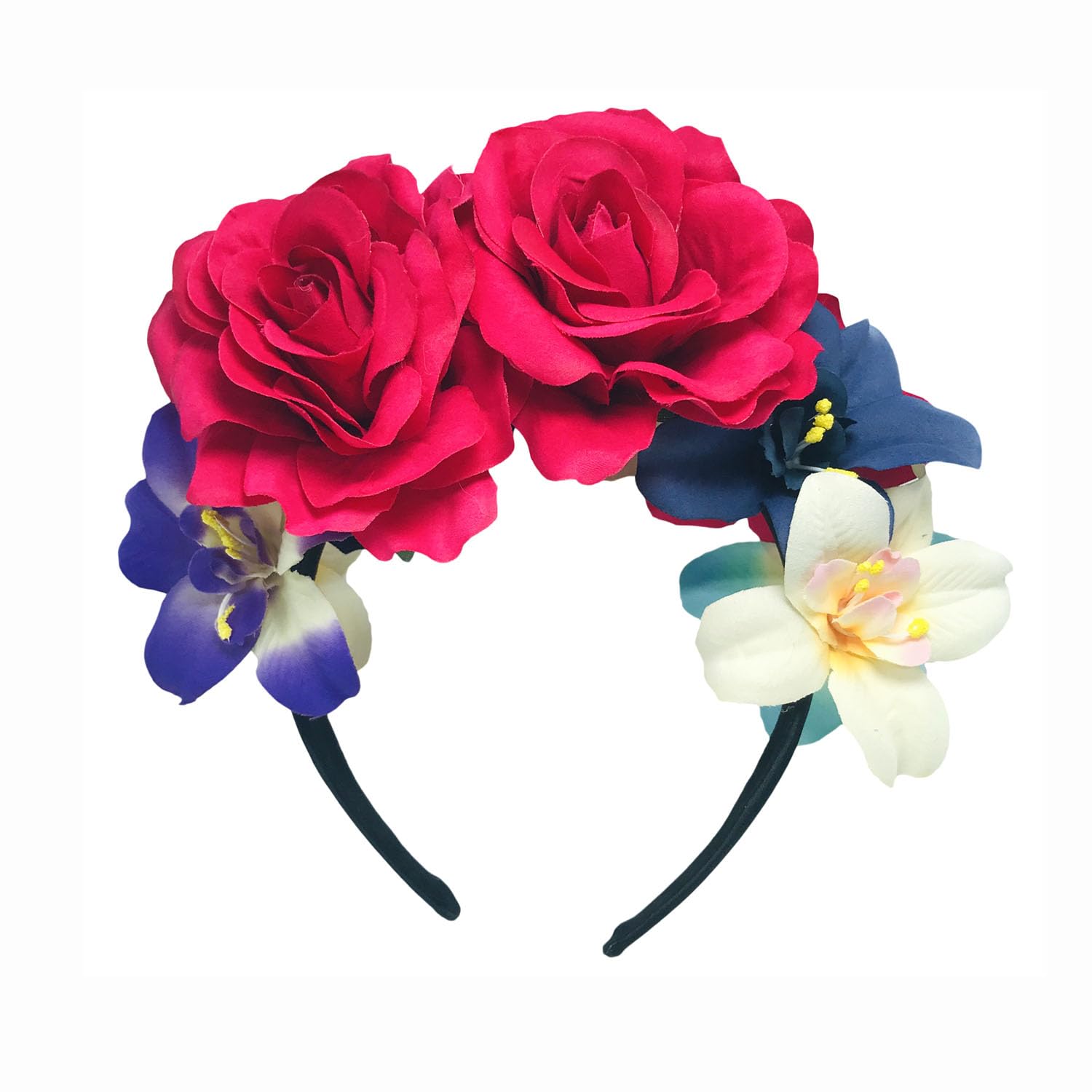 Mexican Flower Crown Headband Rose Floral Headpiece for Women Halloween Cosplay Carnival Party Headdress Beach Vacation Festival Hair Accessories