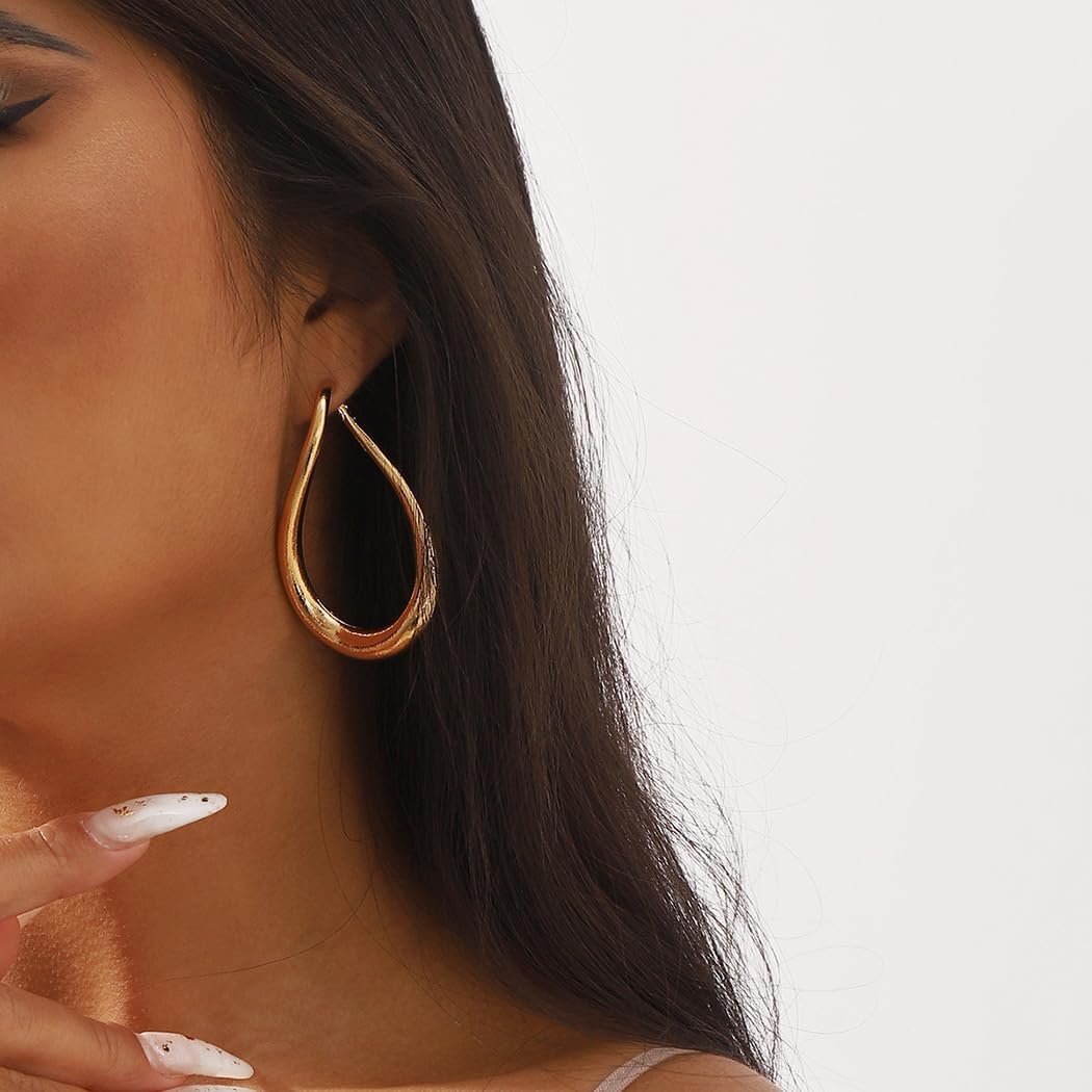 Gold Teardrop Earrings Stud Geometric Dangle Earrings Oval Earring Minimalist Drop Earrings for Women - Image 2