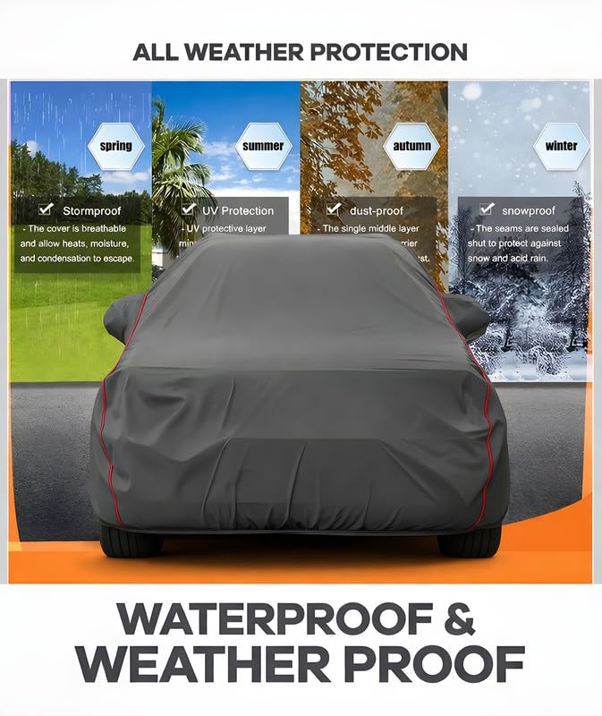 Image of Waterproof Car Cover for Maruti Suzuki S-PRESSO with Mirror Pockets (for All S-PRESSO Models) Heavy-Duty Belt & Buckle Lock Triple Stitching & Elastic Edges All Weather Protection