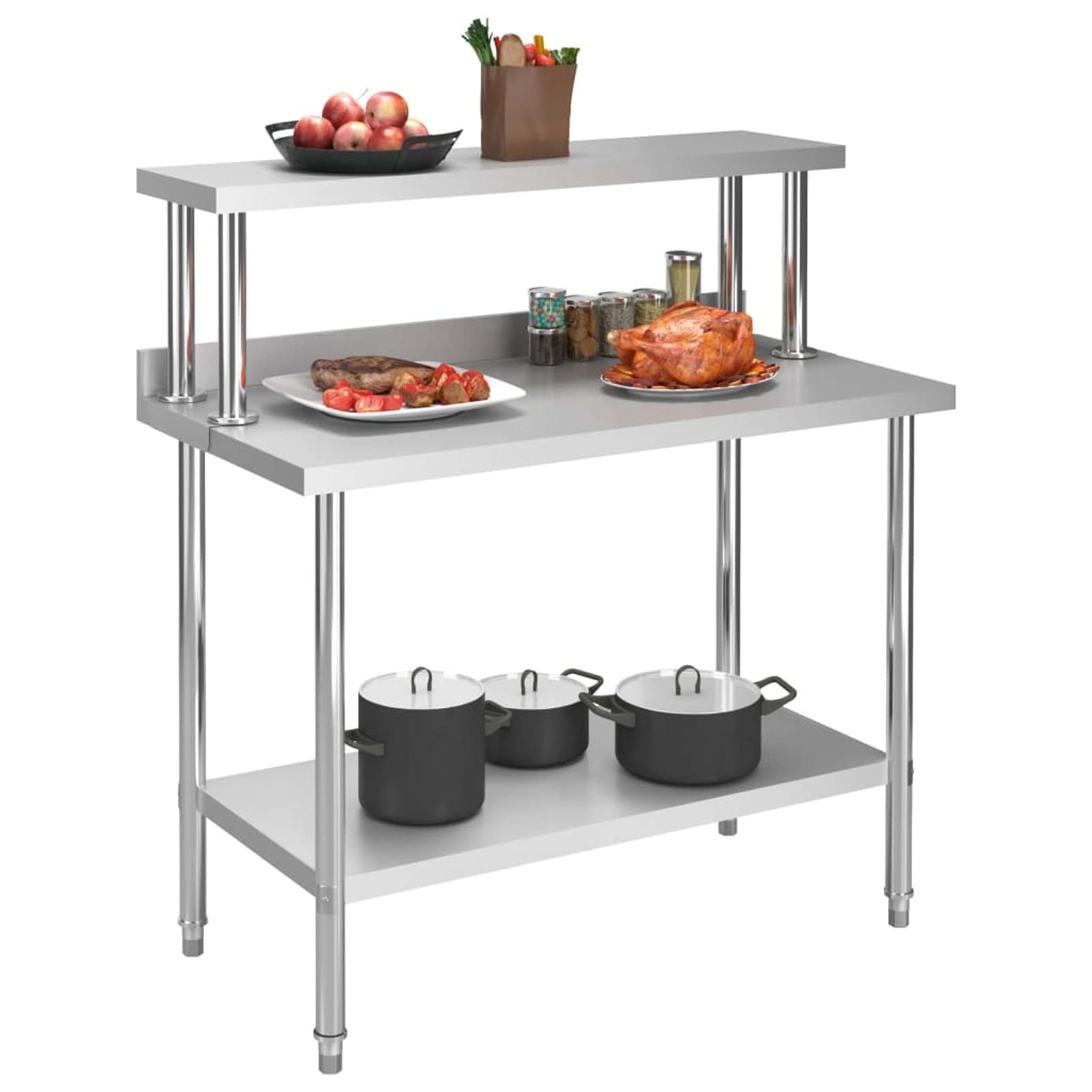 Gecheer Mesa de Trabajo, con salpicadero y Estante Inferior, 120x60x93 cm, Acero Inoxidable, Resistente para cocinas de Bares, restaurantes, escuelas y Uso Comercial