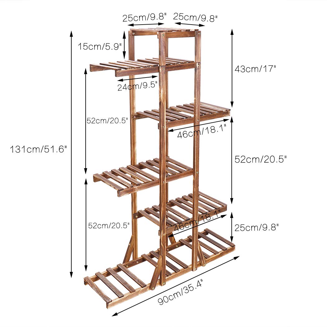 unho Porte Plante Bois Intérieur: Étagère Plantes de 6 Niveaux pour Intérieur ou Extérieur Support Pot de Fleurs Polyvalent Idéal pour Maison Jardin Balcon Terrasse Bureau - 130x90x28cm