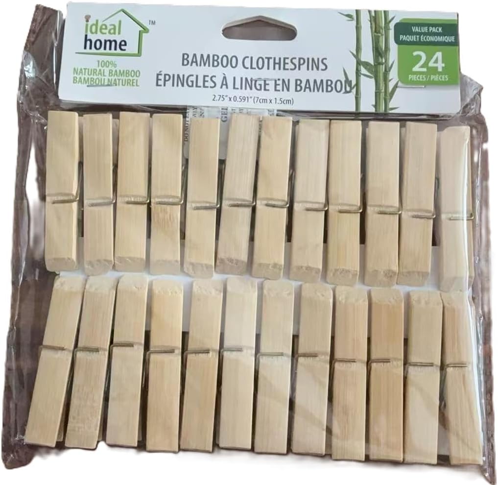 Bamboo Clothespins 24-Pack Wooden Clothes Pins for Laundry