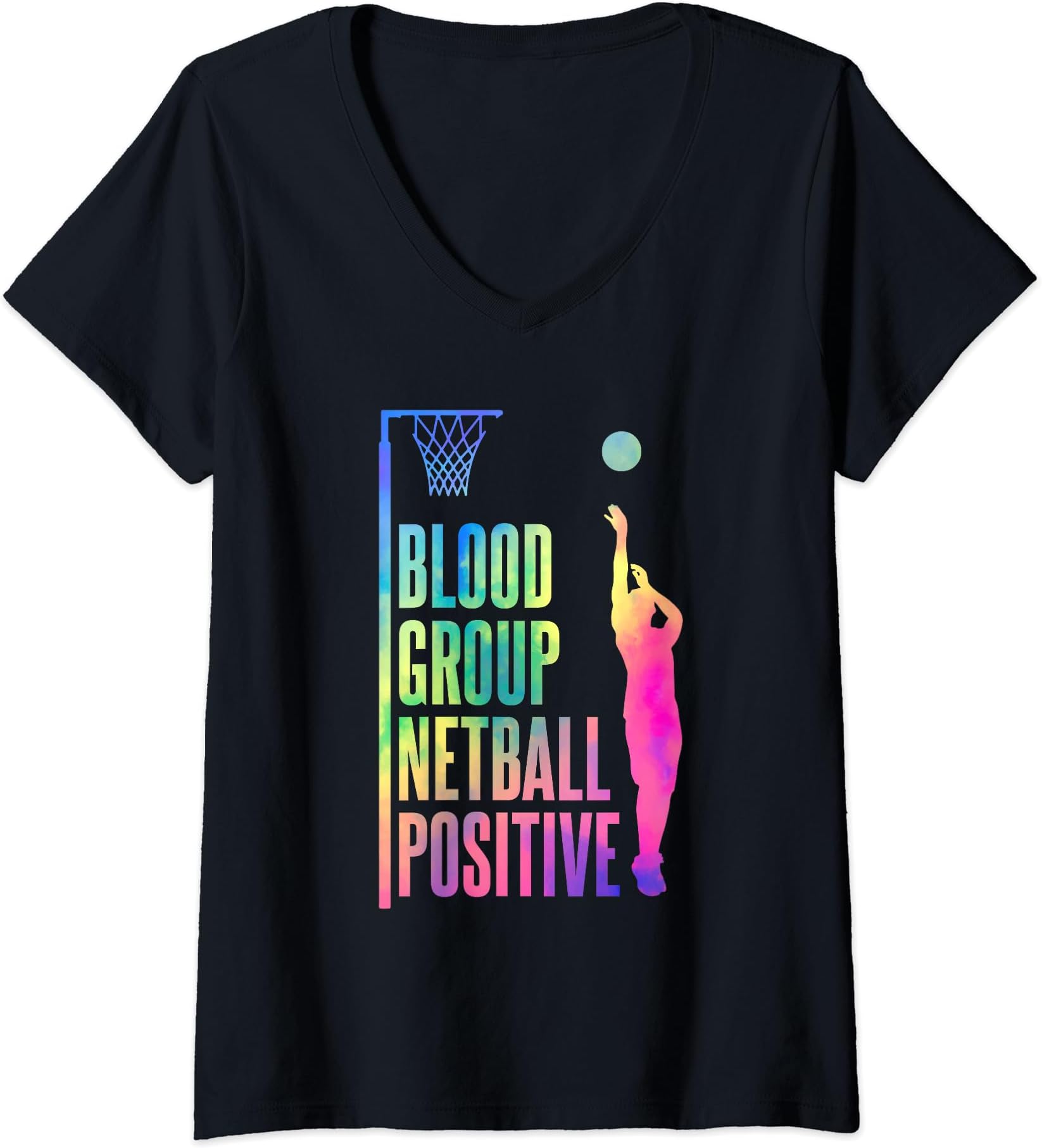 Netball DesignsWomens Netball Blood Group Netball Positive V-Neck T-Shirt