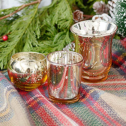 Just Artifacts 100pc (Bulk) Mercury Glass Votive Candle Holder 2.75" H (100pcs, Speckled Gold) - Mercury Glass Votive Tealight Candle Holders for Weddings, Parties and Home Décor