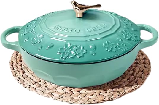 3 كوارتي مينا من الحديد الزهر فرن هولندي مع مقابض وغطاء ، 3Qt Lake Blue Cast Iron Skillet ، Enamel Shallow Cookware Braising Pan for Casserole Dish ، Crock Pot مغطاة بالحديد الزهر