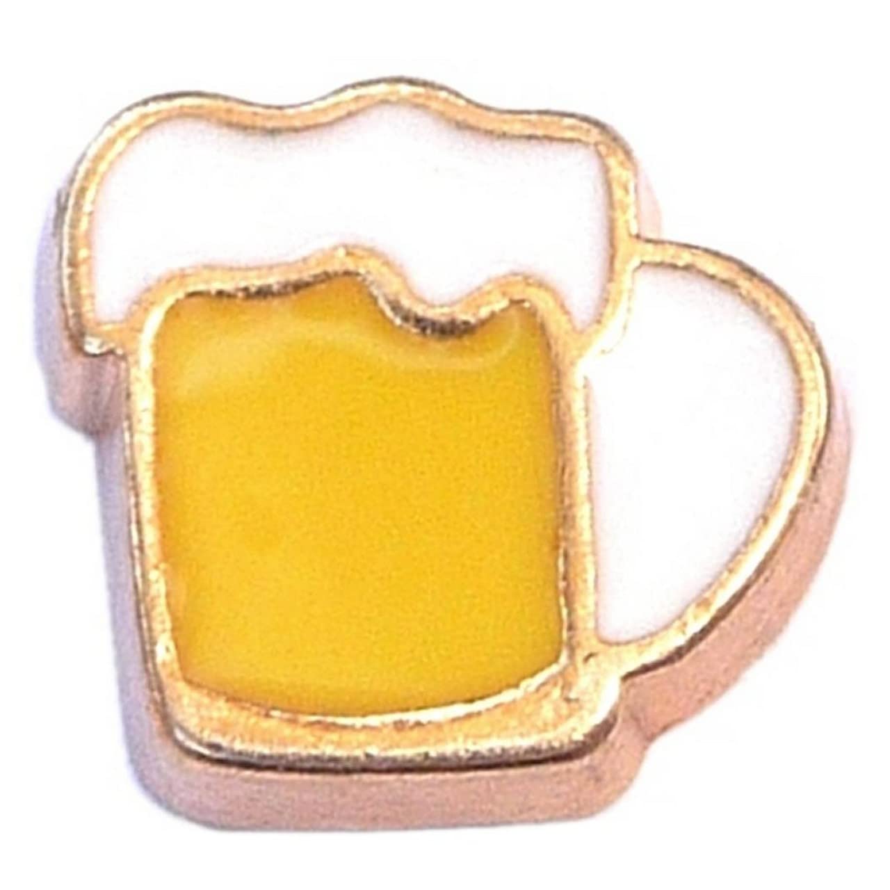 Beer Mug Goldtone Trim Floating Locket Charm