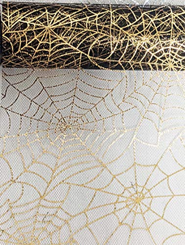 Halloween Ribbon Shiny Spider Web Craft Mesh Roll for Wreath Making Gifts in Purple Silver Orange Gold 4 Pack Variety Bundle