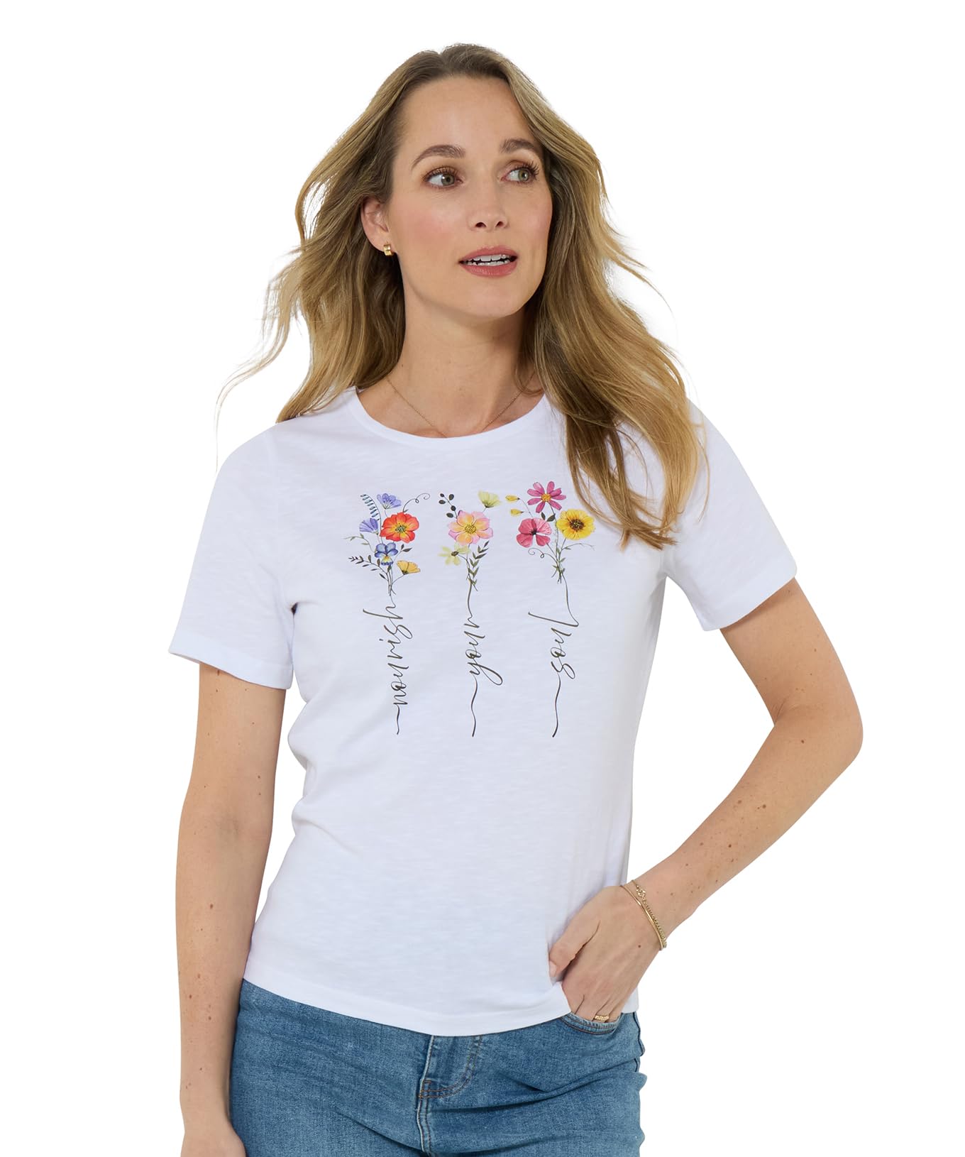 Joe Browns Women's Floral Soul Graphic Tee, Regular, White, UK 10