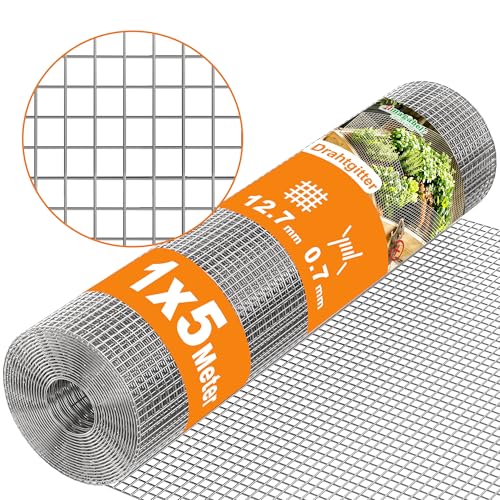 Amagabeli Drahtgitter Volierendraht 1,0 X 5 Meter,0.7mm 12,7 mm Maschenweite Feuerverzinkt & Rostfrei – Für Hochbeet, Voliere, Kaninchenzaun, Wühlmausschutz | Leicht Schneidbar & Wetterfest