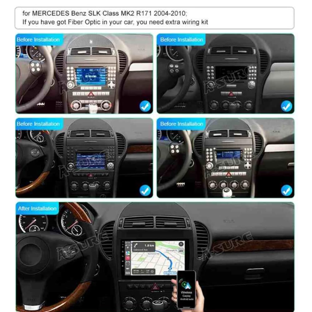 2+64G Android 14 Autoradio für Mercedes SLK R171 W171 2004-2011 GPS Navi mit Wireless Carplay Android Auto 9 Zoll DAB 2 Din Radio für Mercedes SLK Radio Bluetooth WiFi SWC AHD Rückfahrkamera FM/RDS