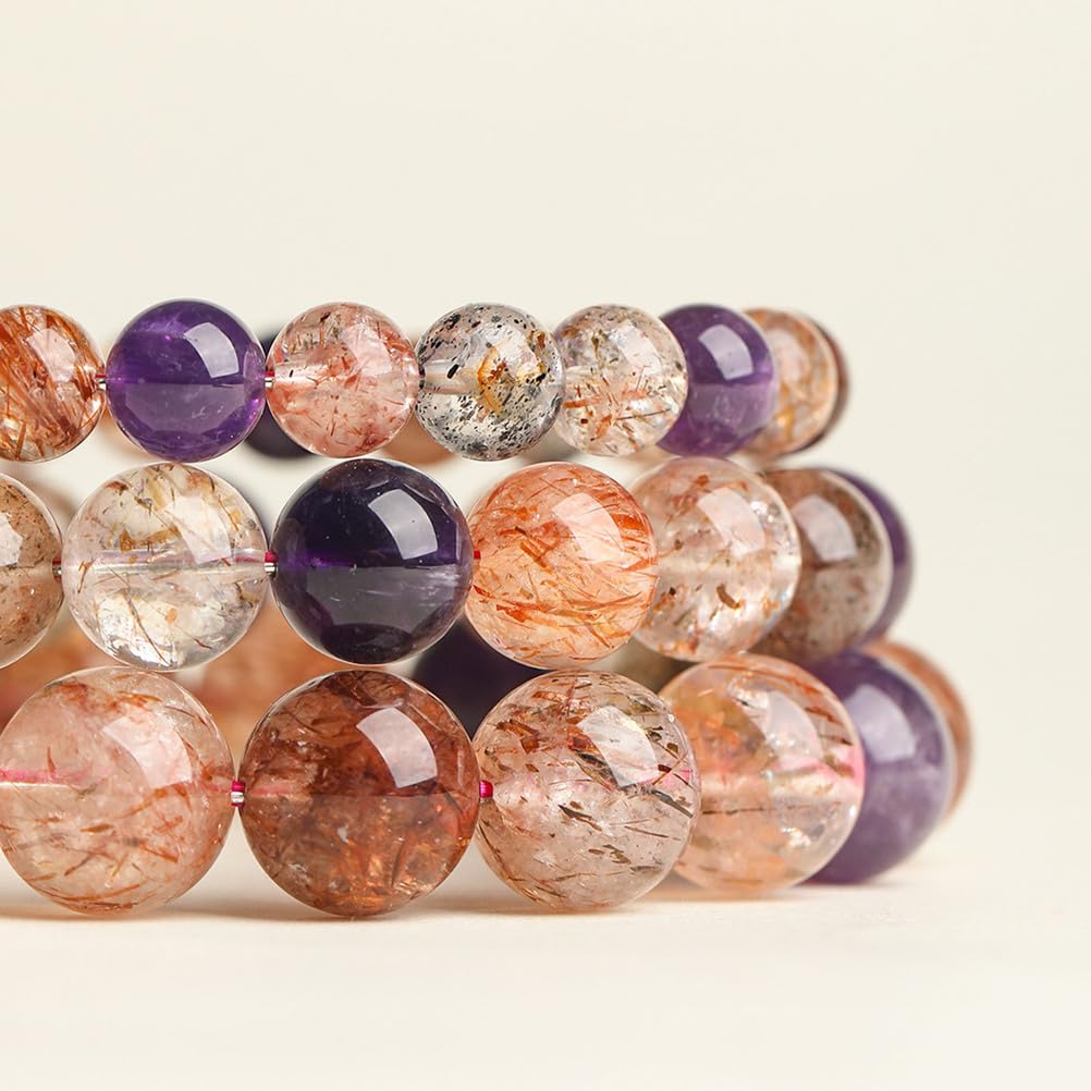Pulsera De Cristal Súper Siete Natural Cuentas De Piedra De Cristal Hechas A Mano Pulsera Elástica Artesanal Cumpleaños San Valentín Joyería De Navidad Regalos 8-12 Mm,10mm