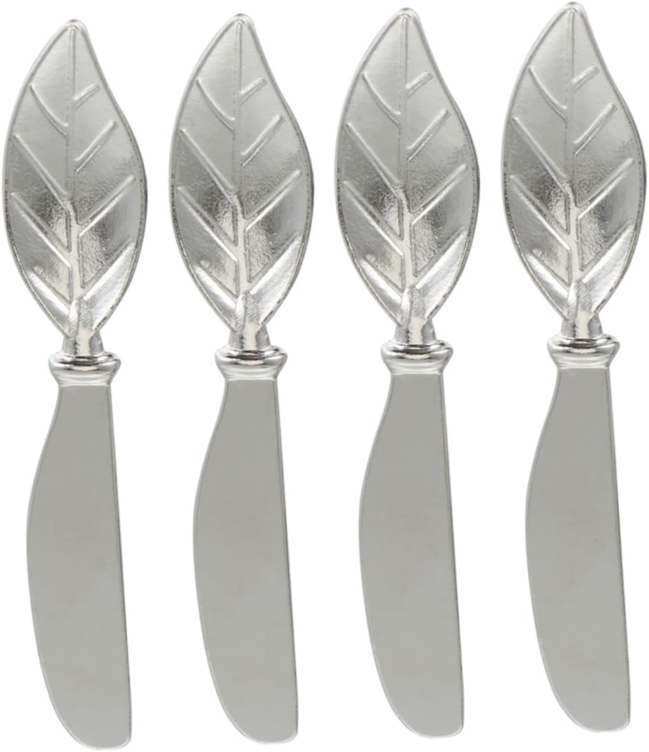 Lurrose 4pcs Leaf Cheese Spreader Butter Knife Set, Zinc Alloy Silver