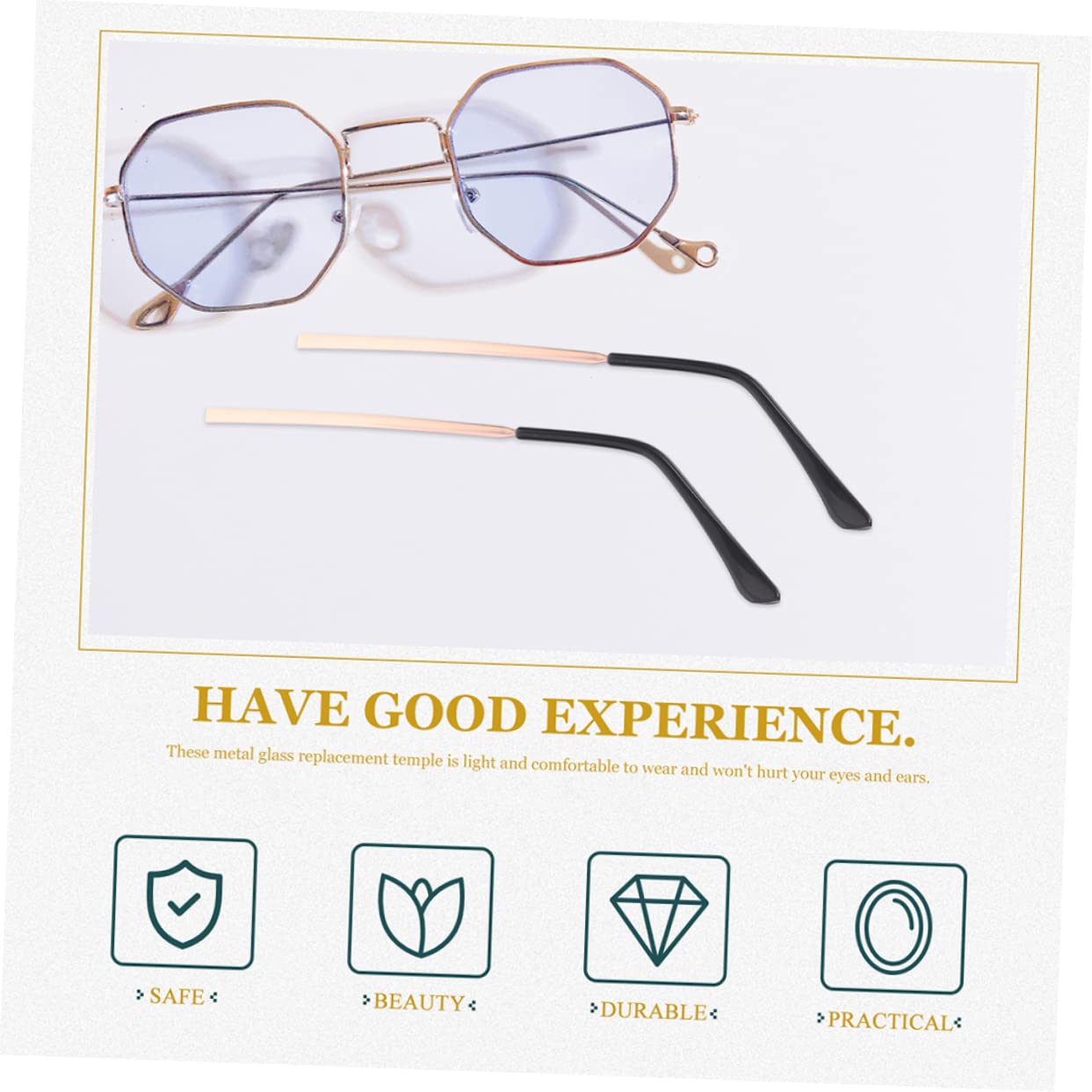 Baluue 10paires Jambes De Lunettes De Soleil Métal Remplacement Pour Lunettes Accessoires Élégants Et Antidérapants Doré