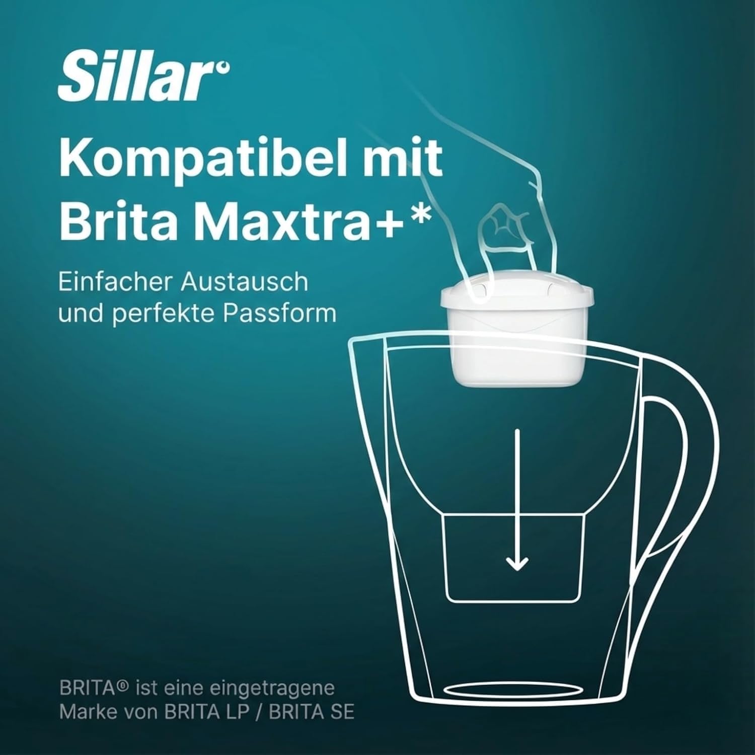 Sillar Wkłady filtrujące do wody kompatybilne z BRITA Maxtra+, Marella, Aluna, Elemaris, 6 sztuk, węgiel aktywny i wymienniki jonowe, nie zawierają BPA, redukują wapno i chlor, do czystej wody pitnej