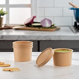 GUSTO [12 oz. - 25 Count Kraft Paper Food Containers with Vented Lids - To Go Hot Soup Bowls, Disposable Ice Cream Cups, Ideal for Hot and Cold Foods - (Formerly Comfy Package)