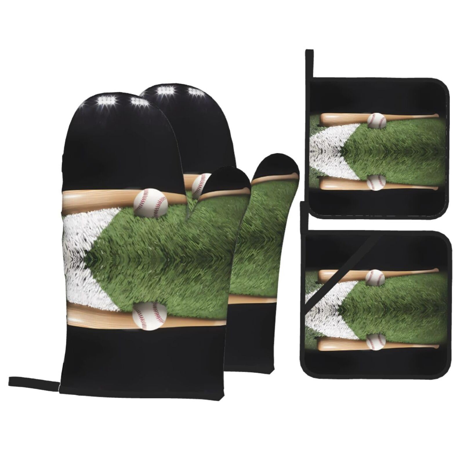 HJFCZH Baseball Sports Field Prints Kitchen Throw Set: Durable Oven Layers with Waterproof Polyester – 4 Piece Heat Protection System