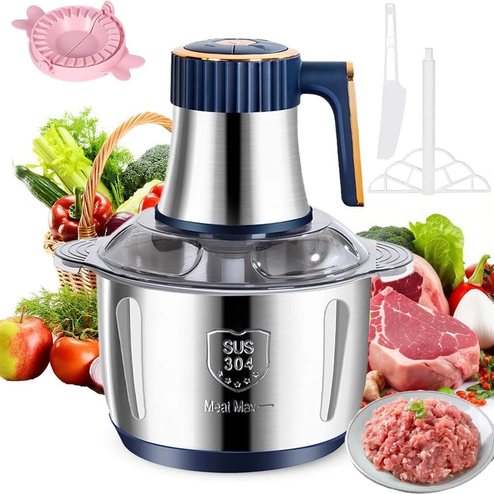 Tritatutto elettrico con ciotola in acciaio inossidabile 5L e 6 lame in acciaio inossidabile, tritacarne multiuso 500 W, 5 velocità, robot frullatore piccolo per tritare carne, cipolla, uova, succo