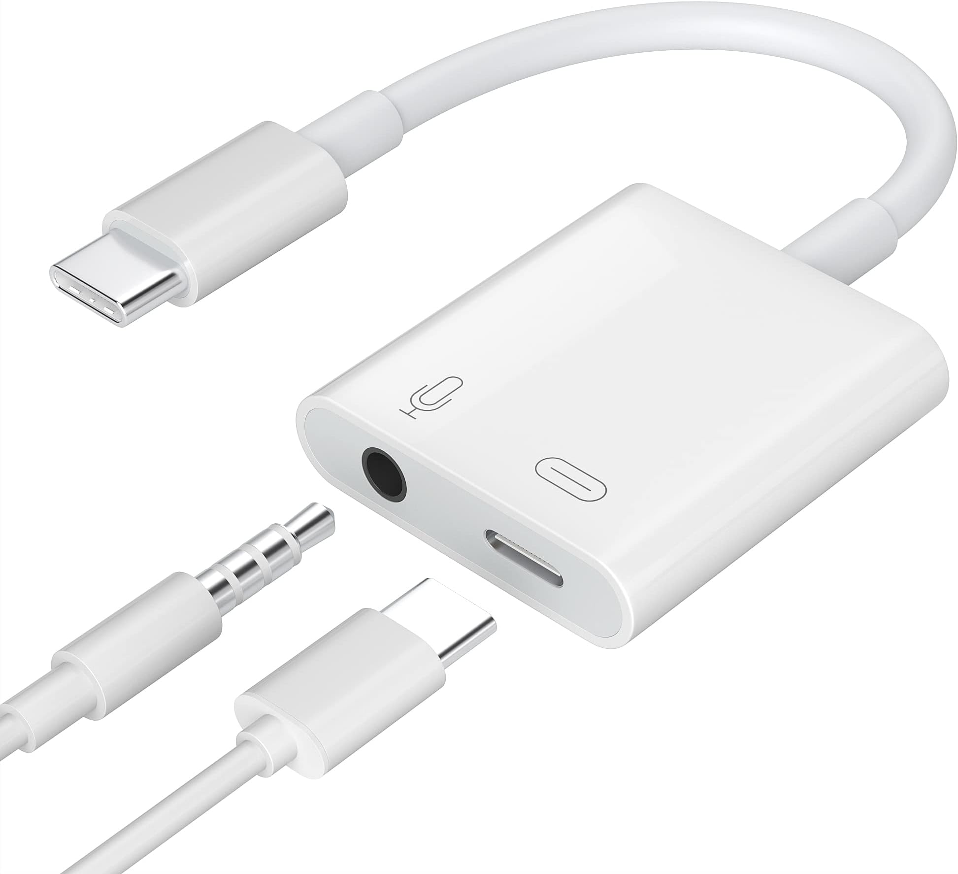 USB C to 3.5mm Headphone Adapter with PD 60W Charging,2 in 1 USB Type C to Audio Jack with Hi-Res DAC Dongle Cable Cord Support Lossless Music for Galaxy S23 S22 iPad Pro/MacBook Air/Pro