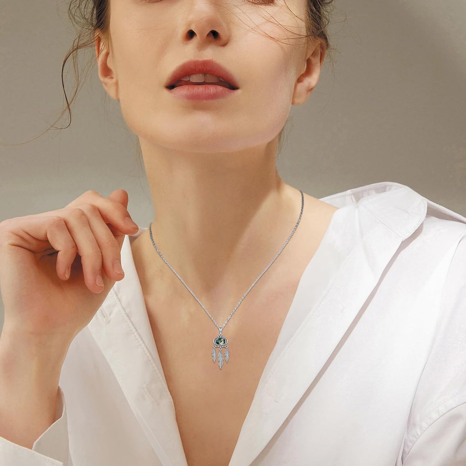 Midir&Etain Boho Feather Necklace 925 Sterling Silver Vintage Native American Protection Jewelry Gifts for Women - Image 5