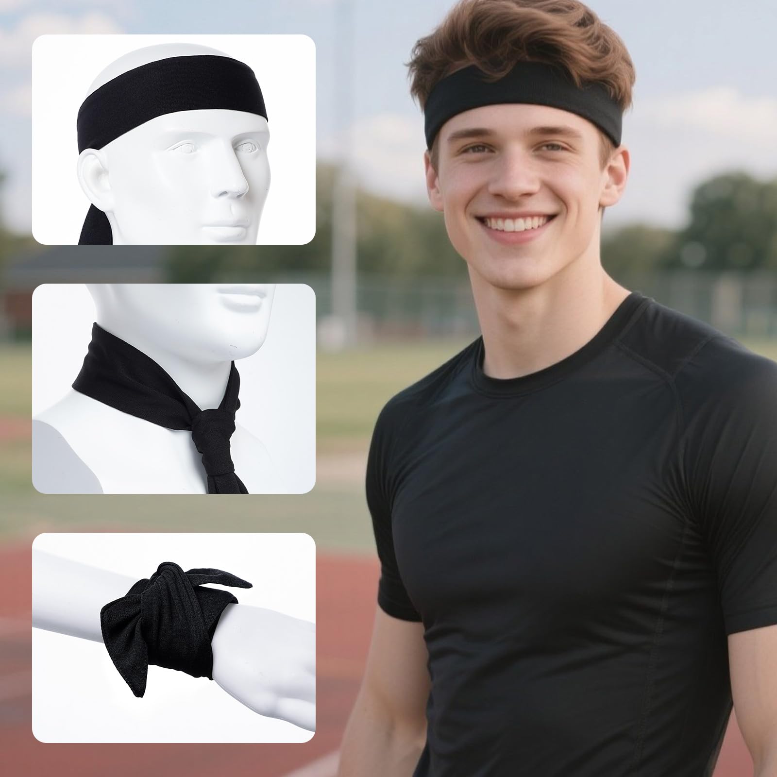 Sucrain Stirnband, Sportschweißband, verstellbar, Ninja, Karate, Schweißband, schweißableitend, Workout-Stirnband für Männer und Frauen, Basketball, Laufen, Tennis, Leichtathletik, 3 Stück