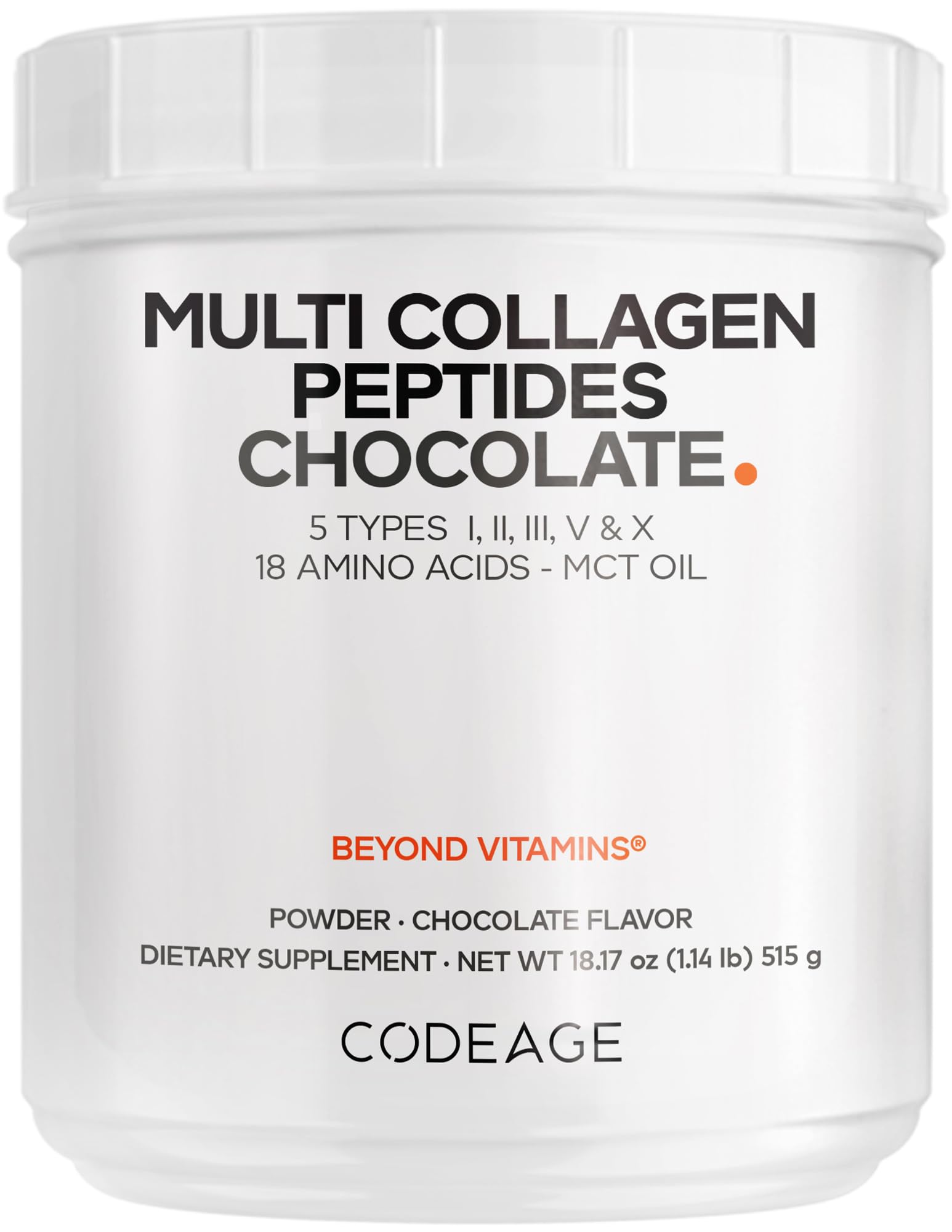 CodeageMulti Collagen Chocolate Protein Powder - Hydrolyzed Bovine Collagen Peptides, 5 Collagen Types & MCT Oil - Collagen Creamer, Chocolate Collagen Peptides - Protein Shakes - Non-GMO - 18.17 oz