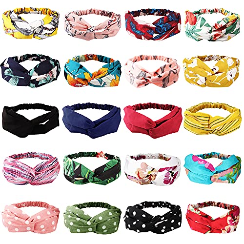 AHONEY 20 Pack Headbands for Women Head Bands No Slip Fashion Headband diademas para mujer de moda Boho Knotted Cross Elastic Twisted Head Wrap Floral Bandeau Womens Girls Headbands