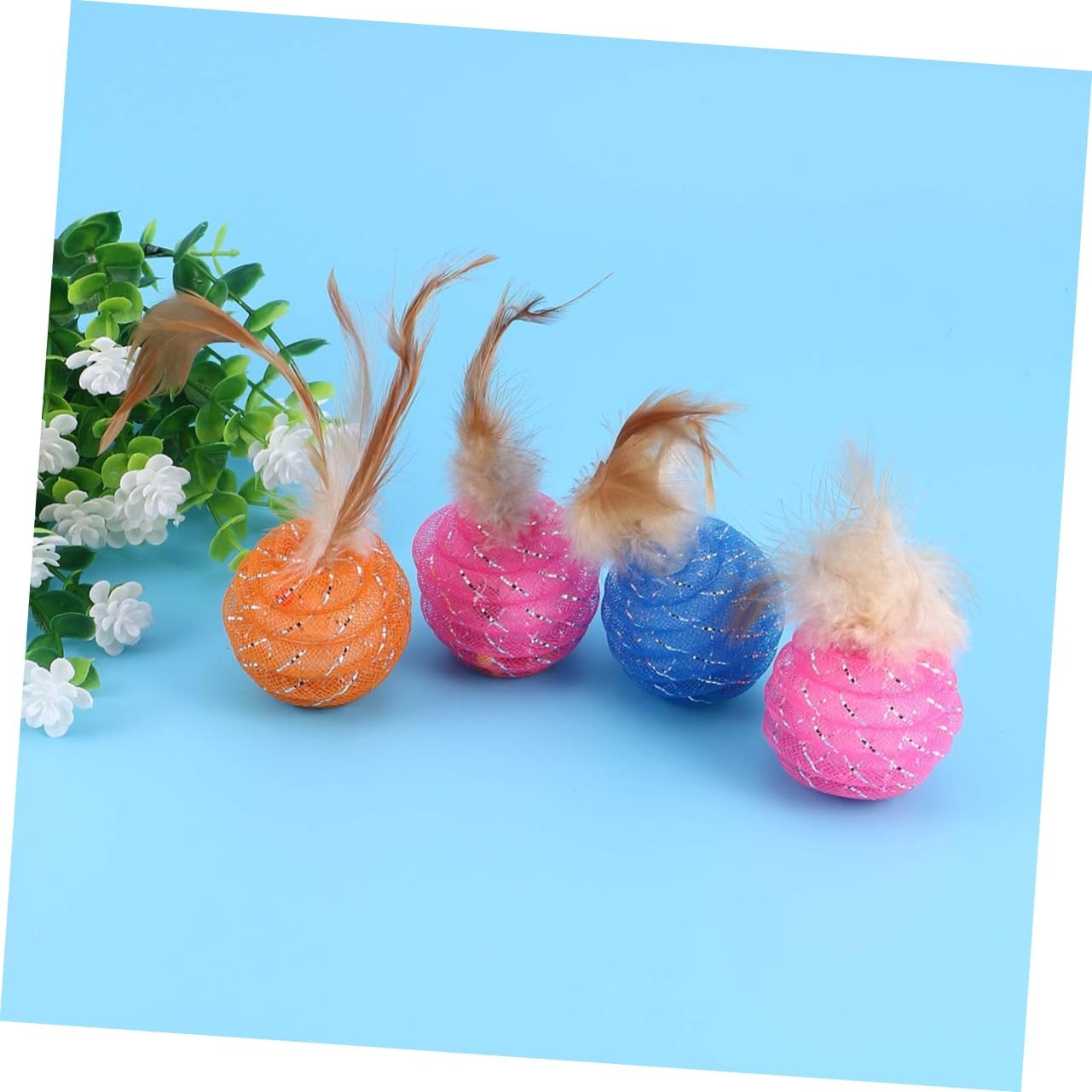 Abaodam 4pcs Cat Toys Interactive Candy Badminton Ball Scratching Cat Toy for Kitten and Pet Random Color