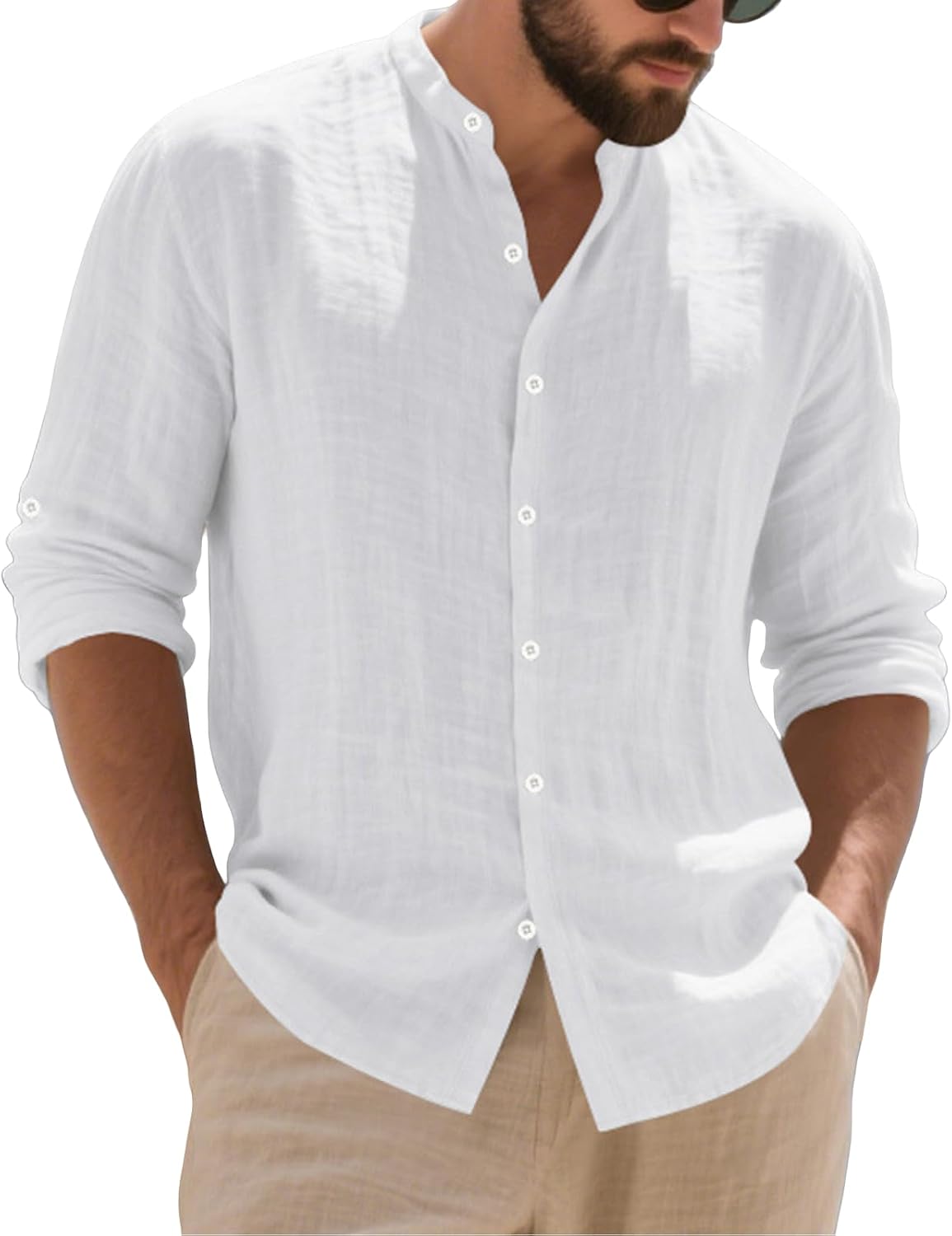 Men's Button Down Linen Shirts, Long Sleeve Casual Beach Wedding Shirts, S-2XL