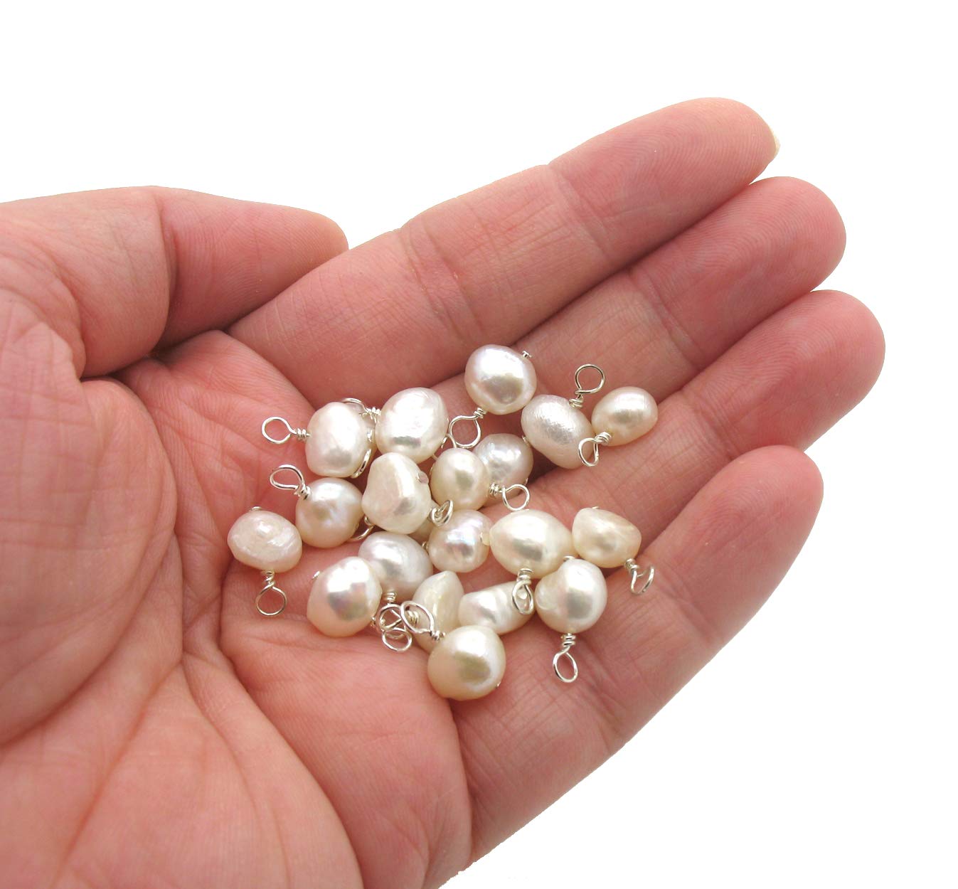 25 Freshwater Pearl Dangles - 6mm-7mm Pearl Bead Charms - Natural Dangle Charms - White Ivory
