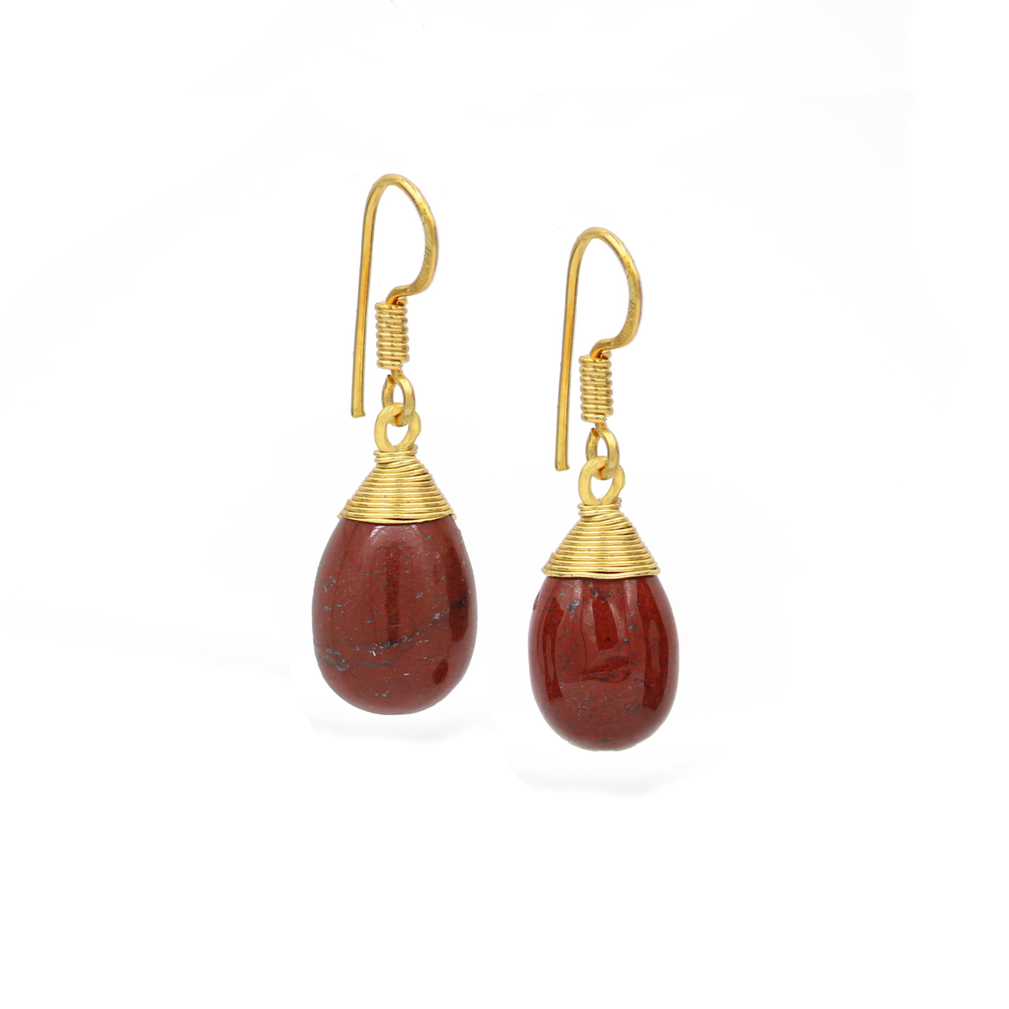 Gempires Natural Red Jasper Drop Dangle Earring 14k Yellow Gold Plated Wire Wrapped Jewelry Handmade Earrings For Women (Red Jasper)