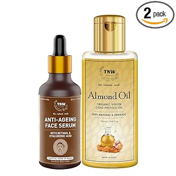 TNW-The Natural Wash Combo of Anti Ageing Serum & Pure Almond Oil | Retinol Serum With Hyaluronic Acid For Spotless Glowing Skin 30 ML | Oil Rich In Vitamin E For Face ,Skin And Hairs 100 ML
