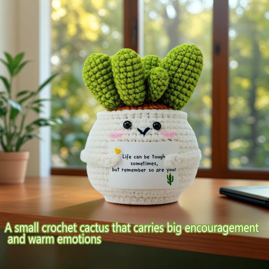 Handmade Crochet Cactus Positive Crochet Doll Crochet Gifts for Women Men Mom Teacher Gifts for Friendship Coworker Birthday Gifts Crochet Plant Office Desk Decor