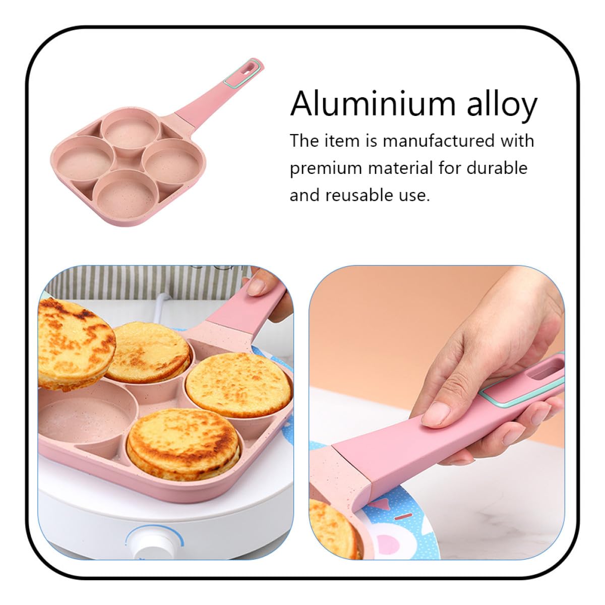ibasenice Padella Facile da Pulire 4 Fori Uova Antiaderente e in Lega di Alluminio per Rosa Preparare Hamburger e Pancake