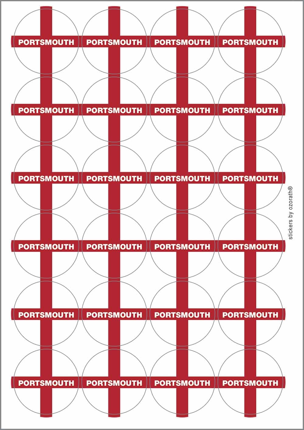 Portsmouth England Flag Circular Matt Paper Stickers A4 Sheet of 24 (Each Sticker is 45mm Diameter)