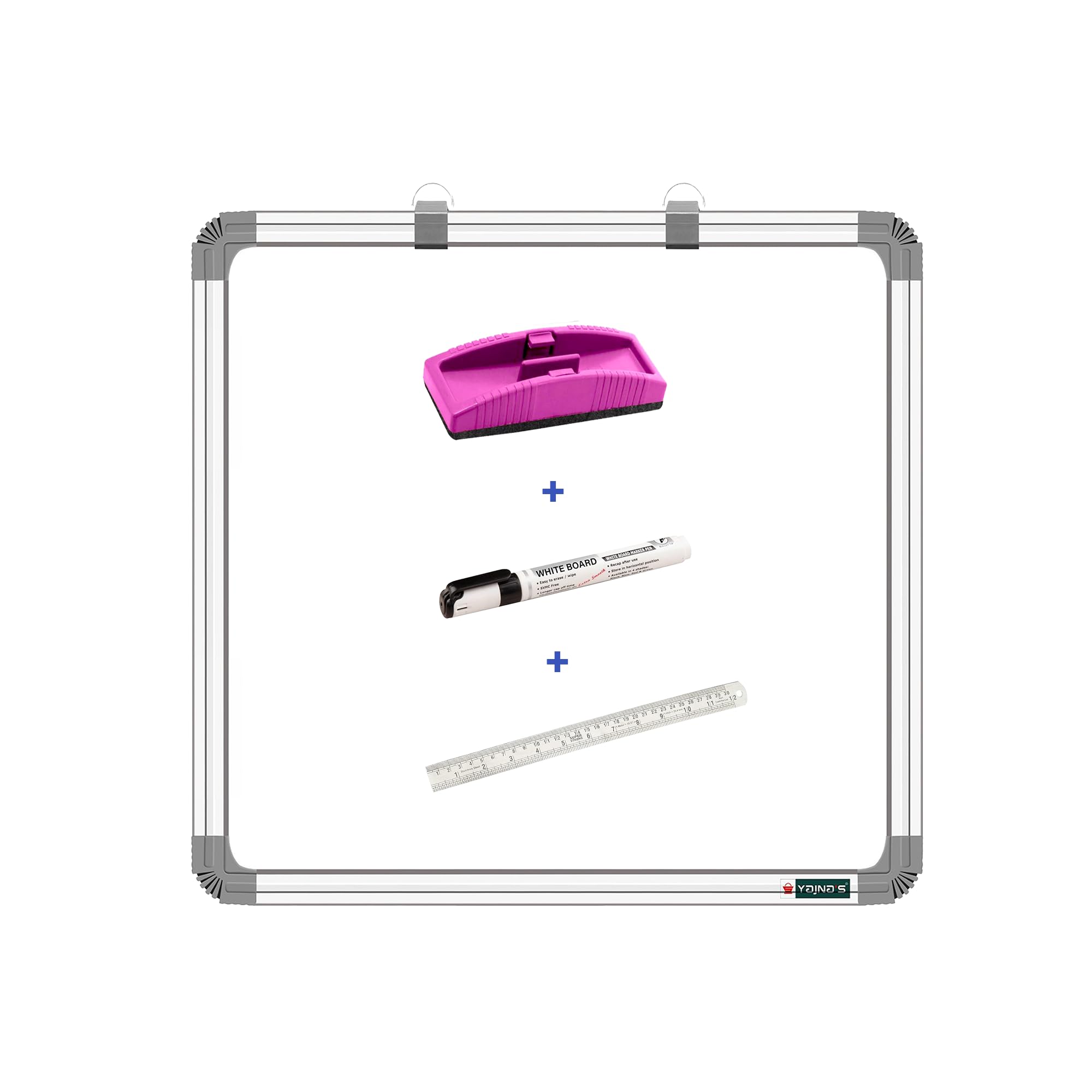 YAJNAS Non Magnetic 3X3 Feet Double Sided White Board and Chalk Board Both Side Writing Boards, one Side White Marker and Reverse Side Chalk Board Surface (Pack of 4 Items)