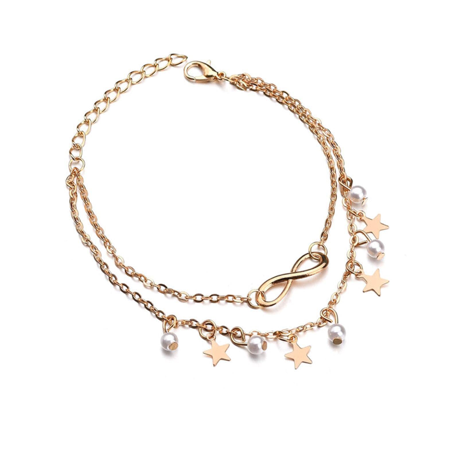 BCJMKDX bohemian bracelet, Bohemian Golden Color Anklet Bracelet On The Leg Fashion Imitation Pearl Anklets Barefoot For Women Chain Beach