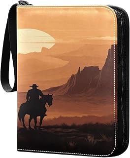 Kigai Western Desert Cowboy Trading Card Binder with Sleeves PU Leather Holds 400 Cards,Double Sided Trading Card Folder with Zipper Collection Binder Album Book Case for Boys Girls