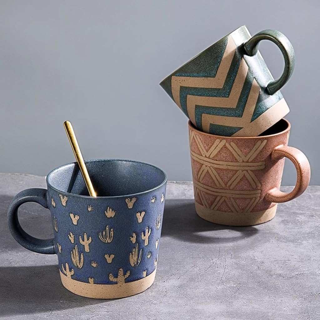 Filiżanki Do Kawy Filiżanka kawy o pojemności 11,8 uncji, kubek ceramiczny w stylu vintage z uchwytem, ​​kubki śniadaniowe i mleczne odpowiednie do torebek z herbatą Latte Cocoa(4pcs/B)