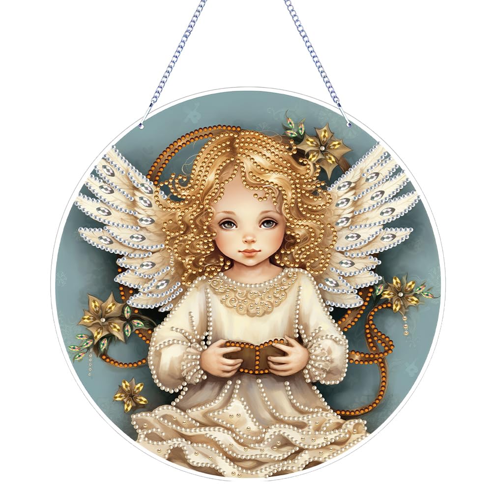 Diamond Art Suncatcher Kits -Crystal Gem Paint by Number Hanging Ornaments for Windows, Garden & Home Decor, DIY Wind Chime Craft for Adults(Angel Girl)