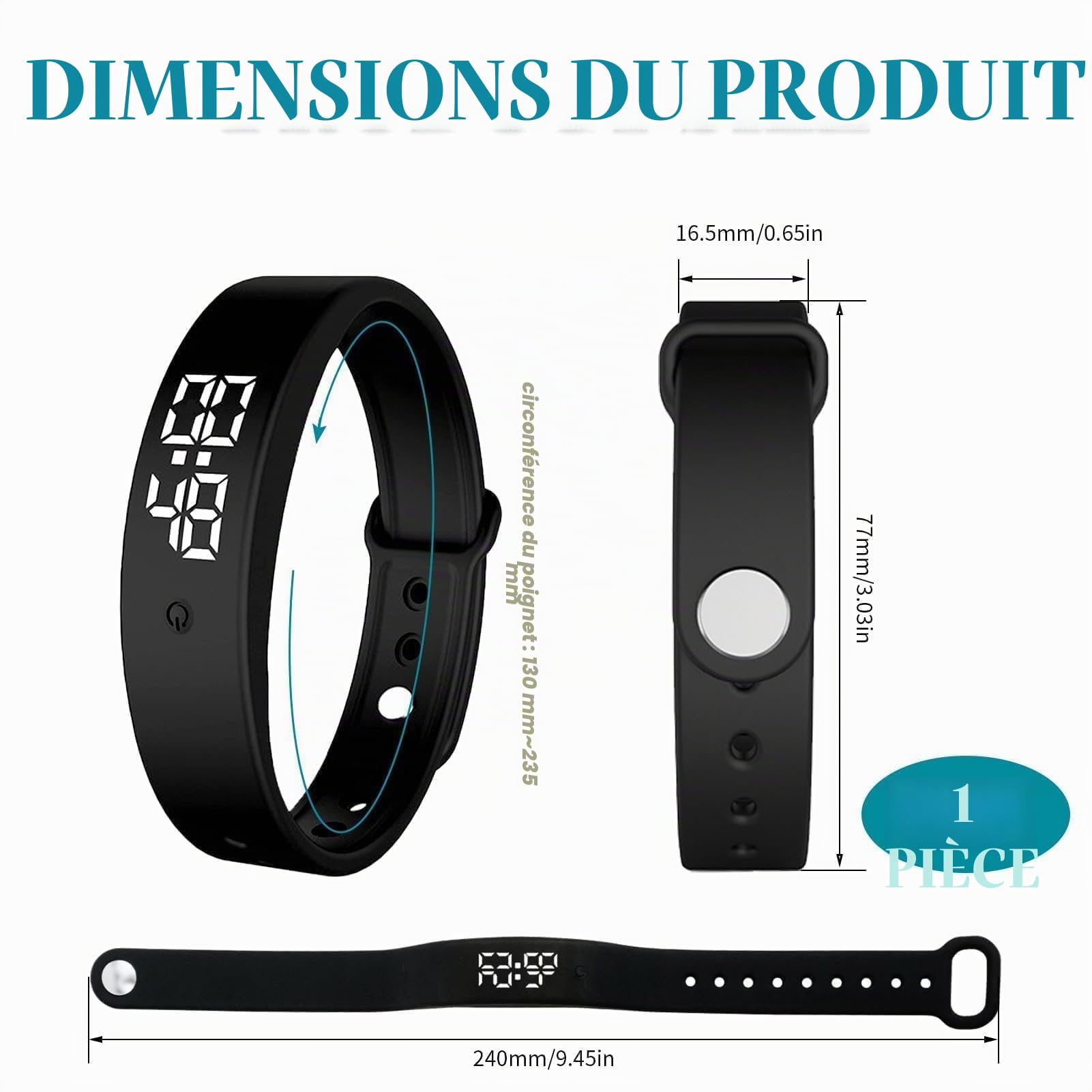 Bracelet avec réveil vibrant silencieux pour partenaire/naissances/enfants, 6 rappels, pilule réveil montre-bracelet 3 mesures température