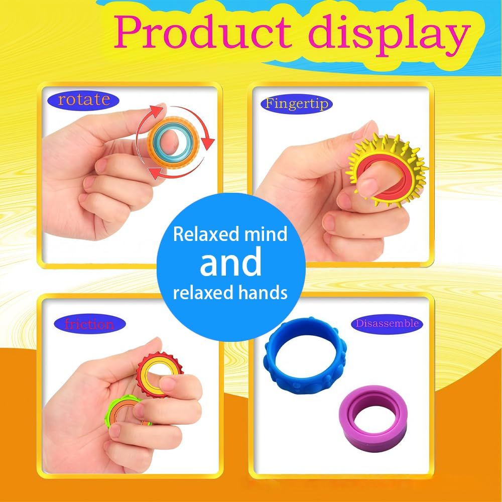 Rotating Fidget Sensory Rings, 6-Pack Quiet Textured Spinner Finger Toys for Kids & Adults - Image 4