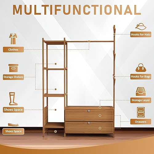Miniatura 5 de Estante Colgante Mejorado para Ropa con Cajones, Estante de Ropa de 39.37 Pulgadas de Grosor Sólido con Estantes, Estante de 27.6 Pulgadas de Ancho